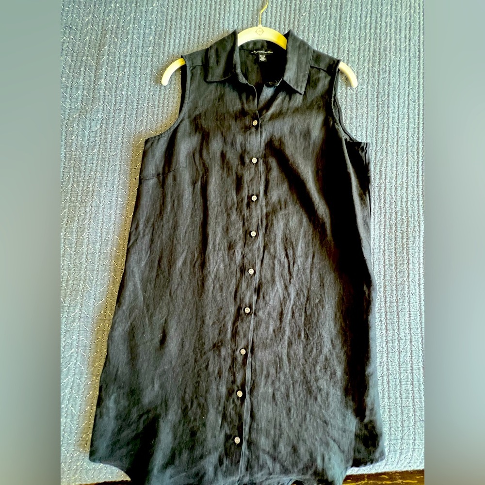 Saks Fifth Avenue brand black midi linen dress. Size small.